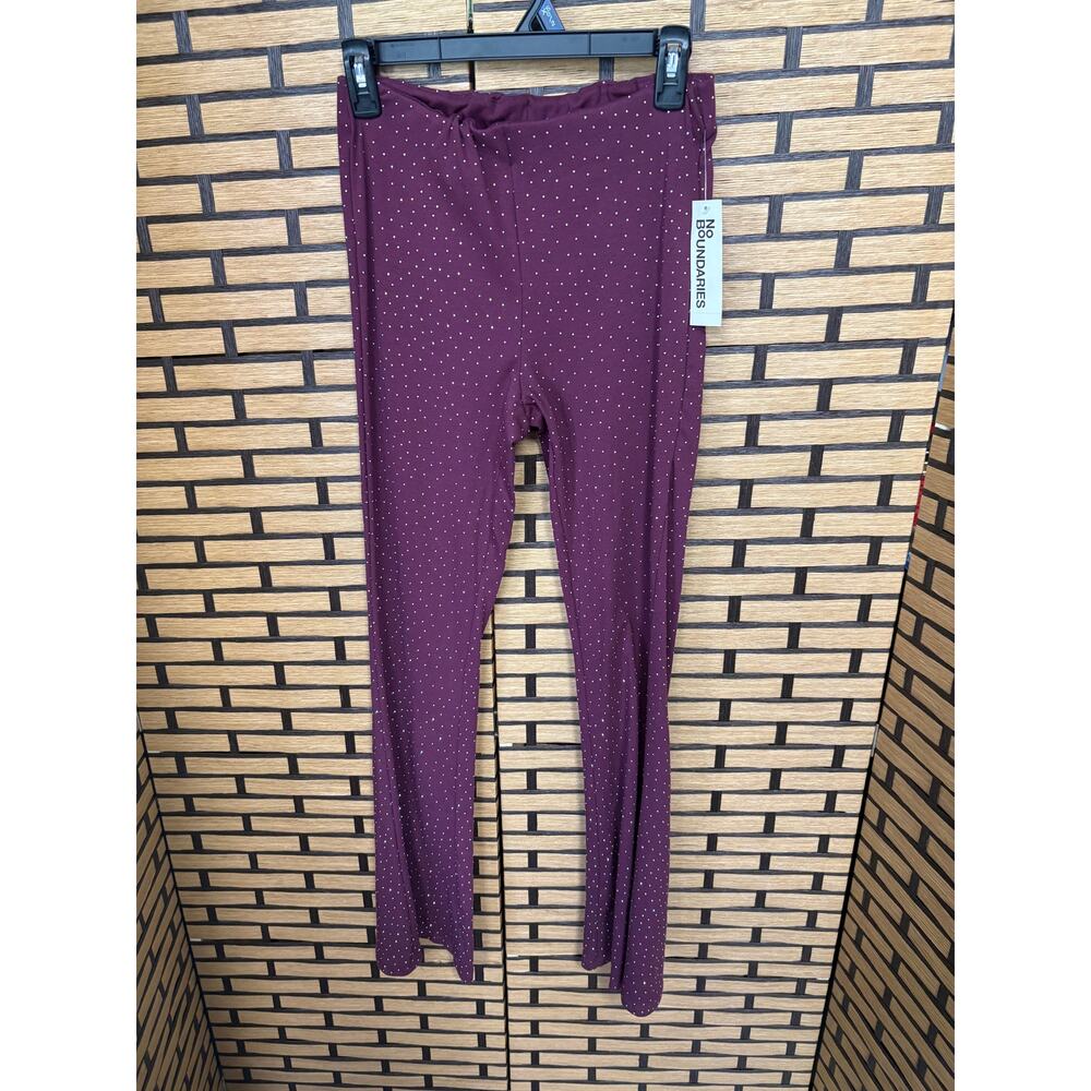 No Boundaries Burgundy Blingy Flare Pull On Pants Size XS